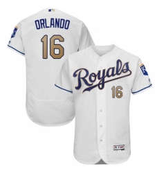 Mens Majestic Kansas City Royals 16 Paulo Orlando White Home Flex Base Authentic MLB Jersey