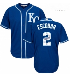 Mens Majestic Kansas City Royals 2 Alcides Escobar Authentic Blue Team Logo Fashion Cool Base MLB Jersey