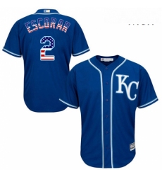 Mens Majestic Kansas City Royals 2 Alcides Escobar Authentic Royal Blue USA Flag Fashion MLB Jersey