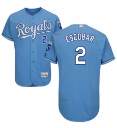 Mens Majestic Kansas City Royals 2 Alcides Escobar Light Blue Alternate Flex Base Authentic Collection MLB Jersey