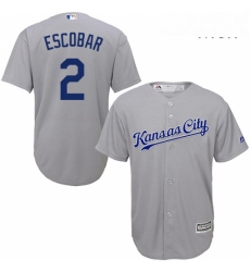 Mens Majestic Kansas City Royals 2 Alcides Escobar Replica Grey Road Cool Base MLB Jersey