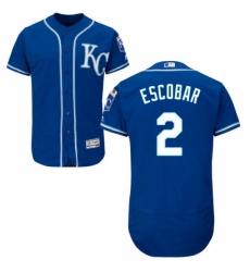 Mens Majestic Kansas City Royals 2 Alcides Escobar Royal Blue Alternate Flex Base Authentic Collection MLB Jersey