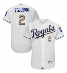 Mens Majestic Kansas City Royals 2 Alcides Escobar White Home Flex Base Authentic MLB Jersey