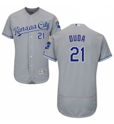 Mens Majestic Kansas City Royals 21 Lucas Duda Grey Road Flex Base Authentic Collection MLB Jersey