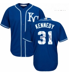 Mens Majestic Kansas City Royals 31 Ian Kennedy Authentic Blue Team Logo Fashion Cool Base MLB Jersey