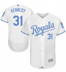 Mens Majestic Kansas City Royals 31 Ian Kennedy Authentic White 2016 Fathers Day Fashion Flex Base MLB Jersey