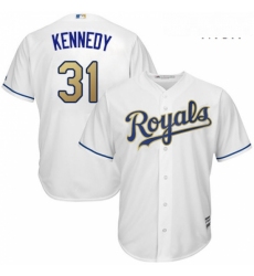 Mens Majestic Kansas City Royals 31 Ian Kennedy Replica White Home Cool Base MLB Jersey
