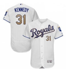 Mens Majestic Kansas City Royals 31 Ian Kennedy White Home Flex Base Authentic MLB Jersey