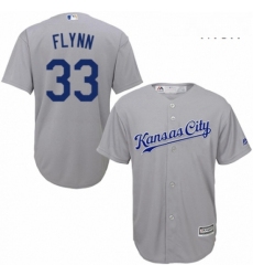 Mens Majestic Kansas City Royals 33 Brian Flynn Replica Grey Road Cool Base MLB Jersey 