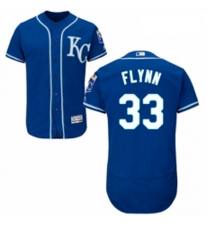 Mens Majestic Kansas City Royals 33 Brian Flynn Royal Blue Alternate Flex Base Collection 2018 World Series Jersey 