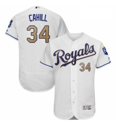 Mens Majestic Kansas City Royals 34 Trevor Cahill White Flexbase Authentic Collection MLB Jersey