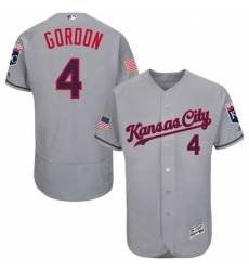 Mens Majestic Kansas City Royals 4 Alex Gordon Authentic Grey Fashion Stars Stripes Flex Base MLB Jersey