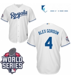 Mens Majestic Kansas City Royals 4 Alex Gordon Authentic White Home Cool Base 2015 World Series
