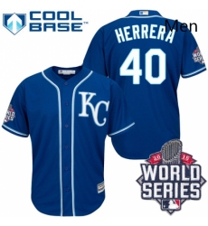 Mens Majestic Kansas City Royals 40 Kelvin Herrera Authentic Blue Alternate 2 Cool Base 2015 World Series Patch MLB Jersey