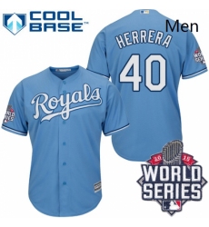 Mens Majestic Kansas City Royals 40 Kelvin Herrera Authentic Light Blue Alternate 1 Cool Base 2015 World Series Patch MLB Jersey