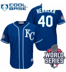 Mens Majestic Kansas City Royals 40 Kelvin Herrera Replica Blue Alternate 2 Cool Base 2015 World Series Patch MLB Jersey