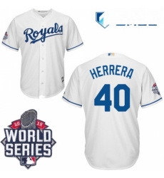Mens Majestic Kansas City Royals 40 Kelvin Herrera Replica White Home Cool Base 2015 World Series Patch MLB Jersey