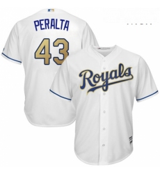 Mens Majestic Kansas City Royals 43 Wily Peralta Replica White Home Cool Base MLB Jersey 