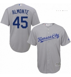 Mens Majestic Kansas City Royals 45 Abraham Almonte Replica Grey Road Cool Base MLB Jersey 