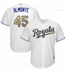 Mens Majestic Kansas City Royals 45 Abraham Almonte Replica White Home Cool Base MLB Jersey 