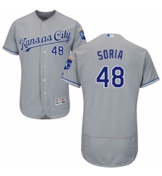 Mens Majestic Kansas City Royals 48 Joakim Soria Grey Road Flex Base Authentic Collection MLB Jersey