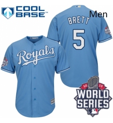 Mens Majestic Kansas City Royals 5 George Brett Authentic Light Blue Alternate 1 Cool Base 2015 World Series Patch MLB Jersey