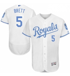 Mens Majestic Kansas City Royals 5 George Brett Authentic White 2016 Fathers Day Fashion Flex Base MLB Jersey