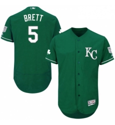 Mens Majestic Kansas City Royals 5 George Brett Green Celtic Flexbase Authentic Collection MLB Jersey