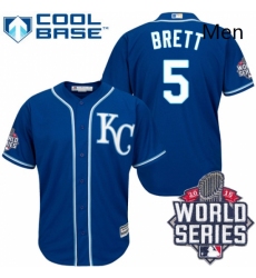 Mens Majestic Kansas City Royals 5 George Brett Replica Blue Alternate 2 Cool Base 2015 World Series Patch MLB Jersey