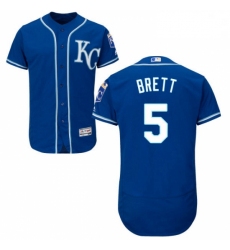Mens Majestic Kansas City Royals 5 George Brett Royal Blue Alternate Flex Base Collection 2018 World Series Jersey 