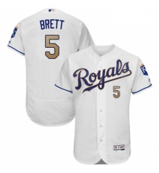 Mens Majestic Kansas City Royals 5 George Brett White Home Flex Base Authentic MLB Jersey