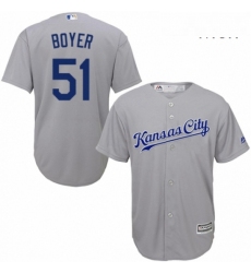 Mens Majestic Kansas City Royals 51 Blaine Boyer Replica Grey Road Cool Base MLB Jersey 