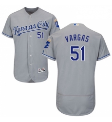 Mens Majestic Kansas City Royals 51 Jason Vargas Grey Flexbase Authentic Collection MLB Jersey