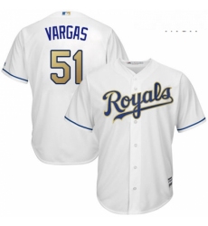 Mens Majestic Kansas City Royals 51 Jason Vargas Replica White Home Cool Base MLB Jersey 