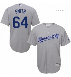Mens Majestic Kansas City Royals 64 Burch Smith Replica Grey Road Cool Base MLB Jersey 