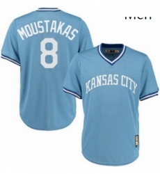 Mens Majestic Kansas City Royals 8 Mike Moustakas Authentic Light Blue Cooperstown MLB Jersey