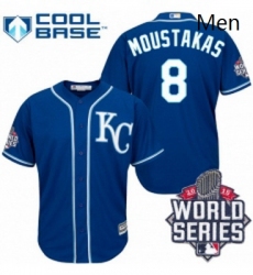 Mens Majestic Kansas City Royals 8 Mike Moustakas Replica Blue Alternate 2 Cool Base 2015 World Series