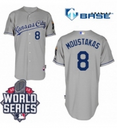 Mens Majestic Kansas City Royals 8 Mike Moustakas Replica Grey Road Cool Base 2015 World Series