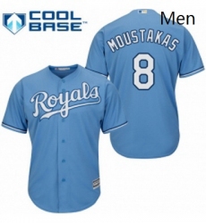 Mens Majestic Kansas City Royals 8 Mike Moustakas Replica Light Blue Alternate 1 Cool Base MLB Jersey