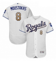 Mens Majestic Kansas City Royals 8 Mike Moustakas White Home Flex Base Authentic MLB Jersey