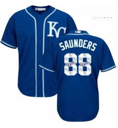 Mens Majestic Kansas City Royals 88 Michael Saunders Blue Authentic Blue Team Logo Fashion Cool Base MLB Jersey 