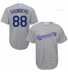 Mens Majestic Kansas City Royals 88 Michael Saunders Replica Grey Road Cool Base MLB Jersey 