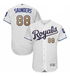 Mens Majestic Kansas City Royals 88 Michael Saunders White Flexbase Authentic Collection MLB Jersey