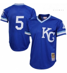 Mens Mitchell and Ness 1989 Kansas City Royals 5 George Brett Authentic Royal Blue Throwback MLB Jersey