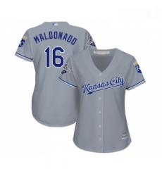 Womens Kansas City Royals 16 Martin Maldonado Replica Grey Road Cool Base Baseball Jersey 