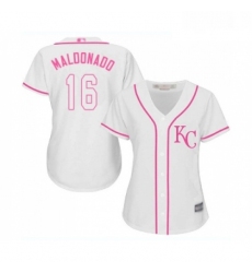 Womens Kansas City Royals 16 Martin Maldonado Replica White Fashion Cool Base Baseball Jersey 