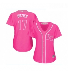 Womens Kansas City Royals 17 Hunter Dozier Replica Pink Fashion Cool Base Baseball Jersey 
