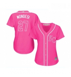 Womens Kansas City Royals 27 Raul Mondesi Replica Pink Fashion Cool Base Baseball Jersey 