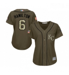 Womens Kansas City Royals 6 Billy Hamilton Authentic Green Salute to Service Baseball Jersey 