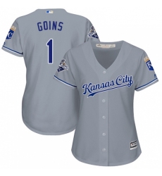 Womens Majestic Kansas City Royals 1 Ryan Goins Replica Grey Road Cool Base MLB Jersey 